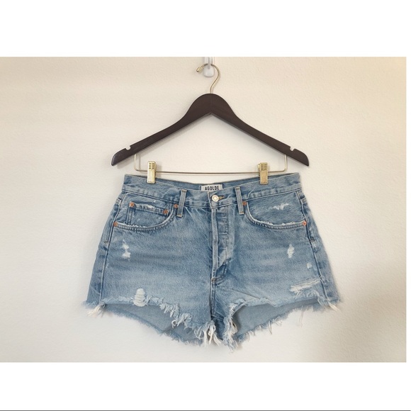 AGOLDE Parker Light Wash Distressed High-Waisted Shorts - Picture 2 of 7